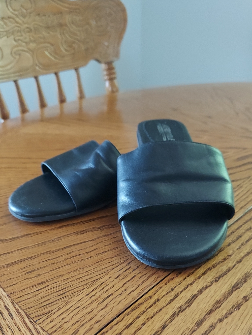 Aerosoles Black Leather Slide Sandals